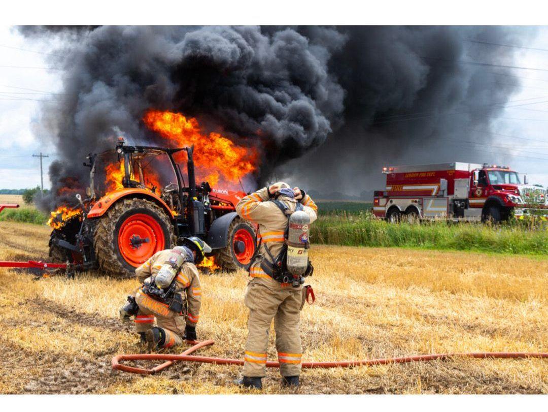 Flames erupt from tractor, sending thick smoke into sky over London Flames erupt from tractor, sending thick smoke into sky over London
